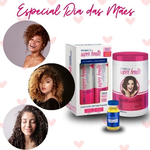 KIT CACHOS OSTENTAÇÃO  - Shampoo, Condicionador, Mascara de Tratamento Intenso e Óleo de Argan